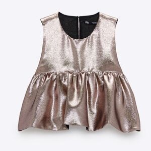 Zara Rose Gold Metallic Baby Doll Crop Top Small